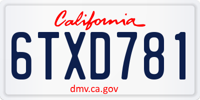 CA license plate 6TXD781