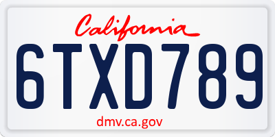 CA license plate 6TXD789