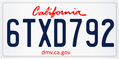 CA license plate 6TXD792