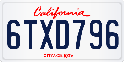 CA license plate 6TXD796