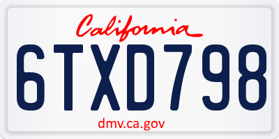 CA license plate 6TXD798