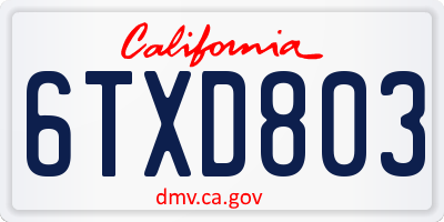 CA license plate 6TXD803