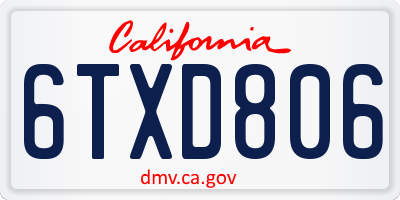 CA license plate 6TXD806