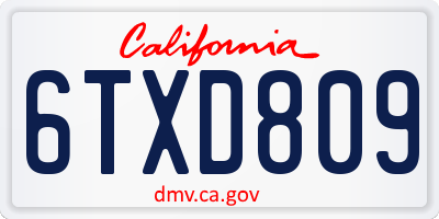 CA license plate 6TXD809
