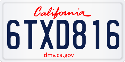 CA license plate 6TXD816