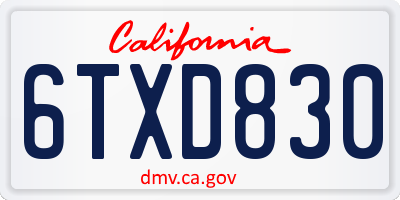 CA license plate 6TXD830