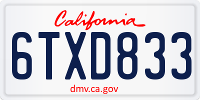CA license plate 6TXD833