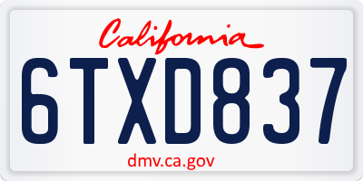 CA license plate 6TXD837