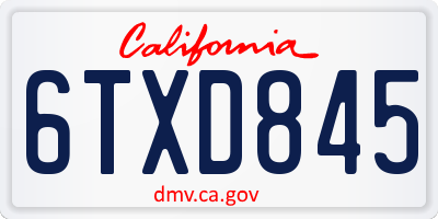 CA license plate 6TXD845