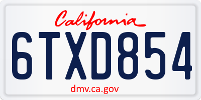 CA license plate 6TXD854