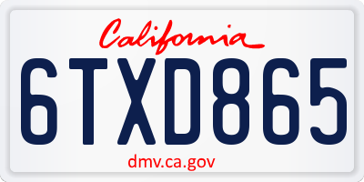 CA license plate 6TXD865