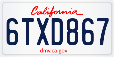 CA license plate 6TXD867