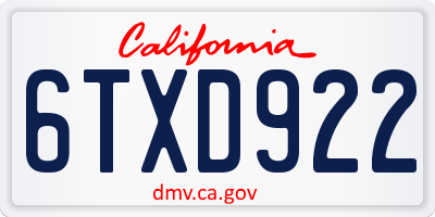 CA license plate 6TXD922