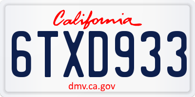 CA license plate 6TXD933