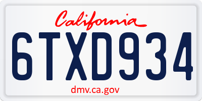 CA license plate 6TXD934