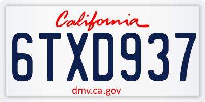 CA license plate 6TXD937