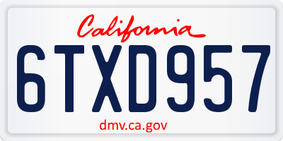 CA license plate 6TXD957