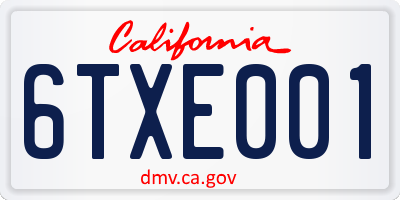 CA license plate 6TXE001