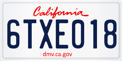 CA license plate 6TXE018
