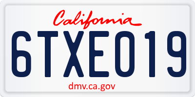 CA license plate 6TXE019