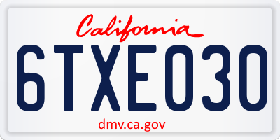 CA license plate 6TXE030