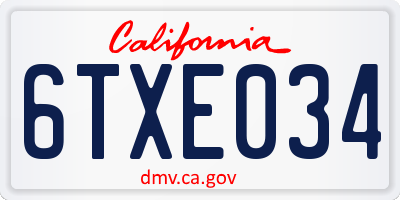 CA license plate 6TXE034