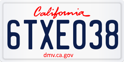 CA license plate 6TXE038