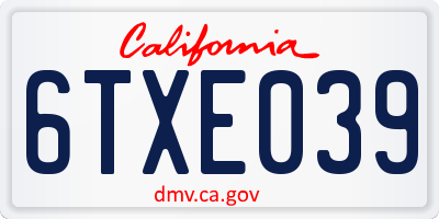 CA license plate 6TXE039