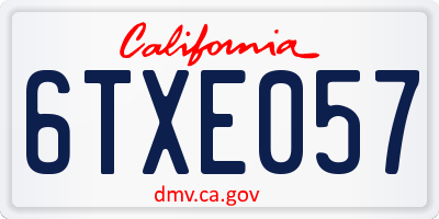 CA license plate 6TXE057