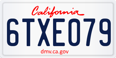 CA license plate 6TXE079