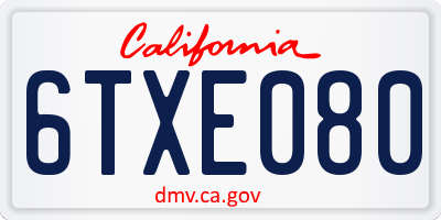 CA license plate 6TXE080