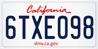 CA license plate 6TXE098