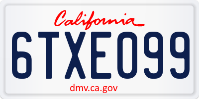 CA license plate 6TXE099