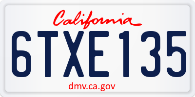CA license plate 6TXE135