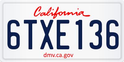 CA license plate 6TXE136