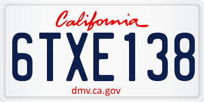 CA license plate 6TXE138