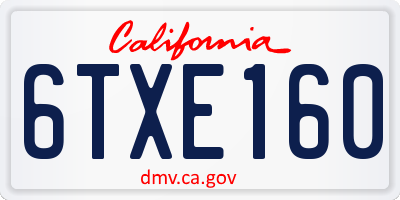 CA license plate 6TXE160