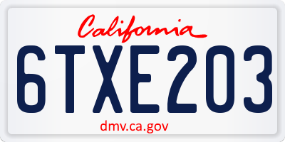 CA license plate 6TXE203
