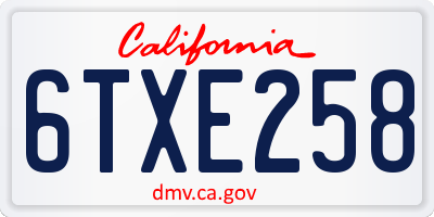 CA license plate 6TXE258