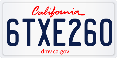 CA license plate 6TXE260