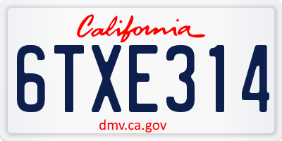 CA license plate 6TXE314