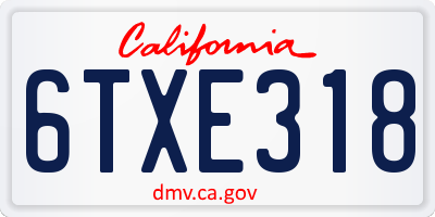CA license plate 6TXE318