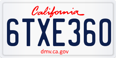 CA license plate 6TXE360