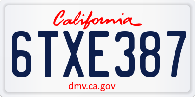 CA license plate 6TXE387