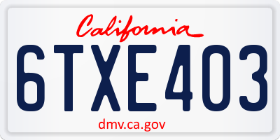 CA license plate 6TXE403