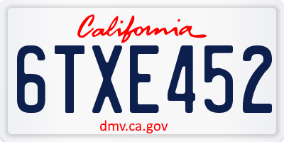 CA license plate 6TXE452