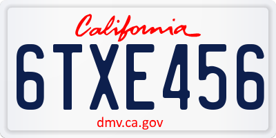 CA license plate 6TXE456