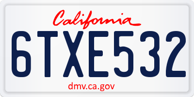 CA license plate 6TXE532