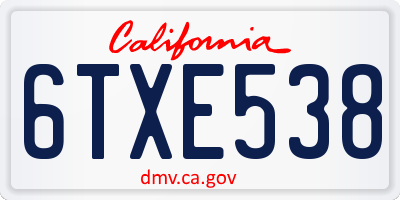 CA license plate 6TXE538