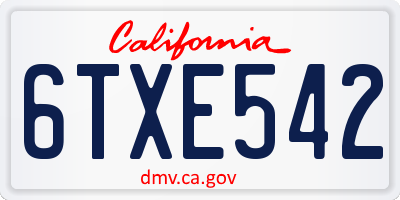 CA license plate 6TXE542